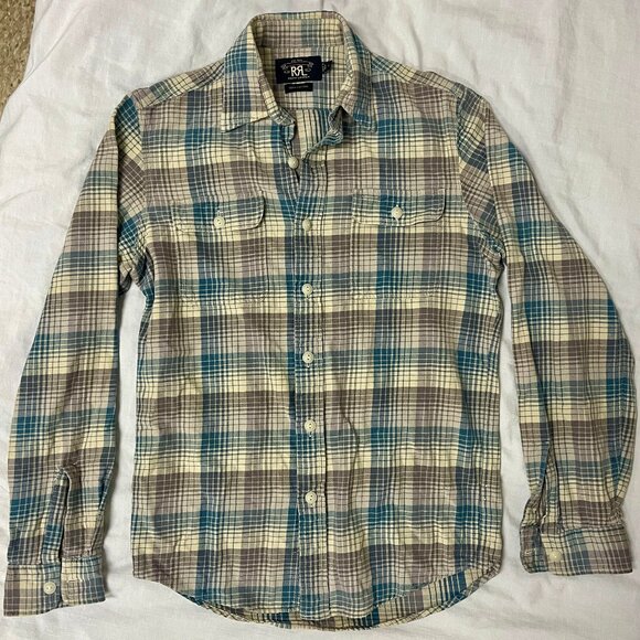 RRL & CO / RALPH LAUREN PLAID LIGHTWEIGHT FLANNEL SHIRT - SMALL - Picture 1 of 5